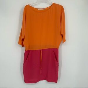Twelfth Street By Cynthia Vincent 100% Silk Orange Pink Colorblock Mini Dress XS